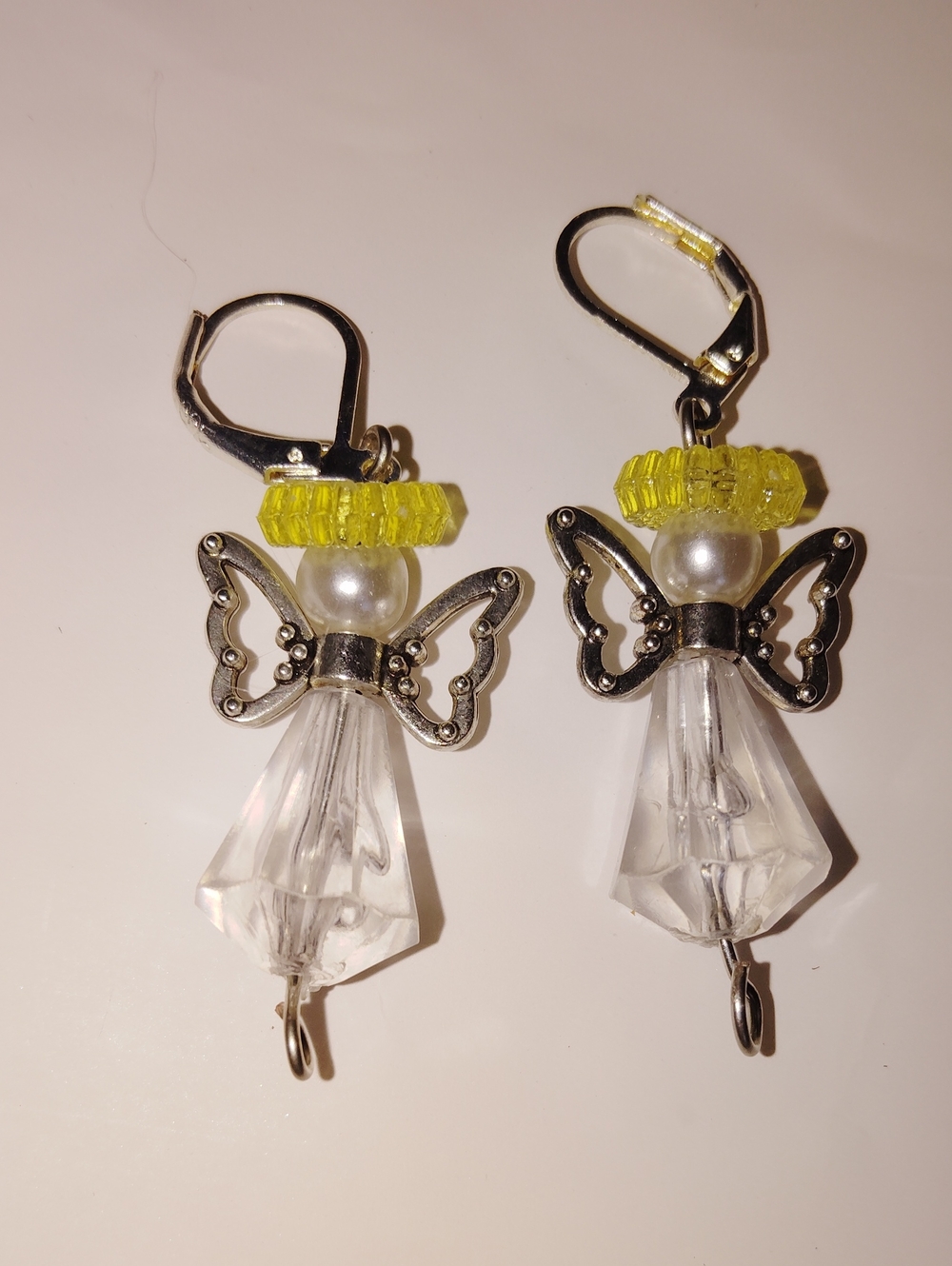 Handmade Silver Butterfly Angel Earrings with Yellow Halo Secure Wire Pierced